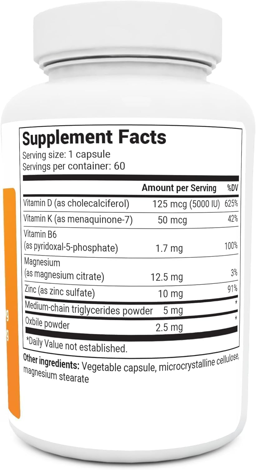 Athinika Nutrition D3 K2 Vitamin 5000 IU w/MCT Oil - Includes 50 mcg MK7 Vitamin K2, Purified Bile Salts, Zinc & Magnesium for Ultimate Absorption - Supplement - 60 Capsules (B0D2RSTZN5) Amazon Price History, Amazon Price Tracker