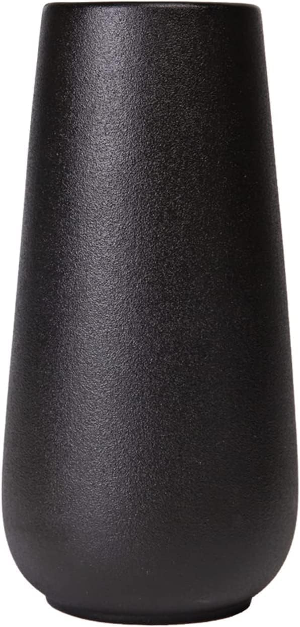Vzmiza Premium Ceramic Vase for Pampas Grass, Flowers, Farmhouse, Desk, Modern, Aesthetic Room Decor, Black, 18.2x9.3x7.2 cm (CVD2Black)