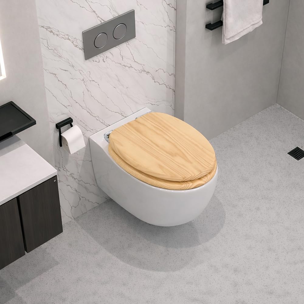 WC-Sitz aus Massivholz – Kiefer, mit Absenkautomatik, Schnellverschluss & Easy-Clean, Soft-Touch – PIKLiDS