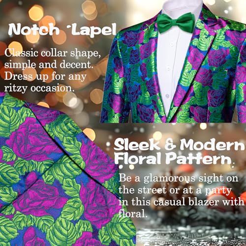 Image of Barry.Wang Mens Flowers Blazer Suit Jacket Floral Jacquard Notched Lapel Tuxedo Casual Sport Coat Disco Prom Wedding Party