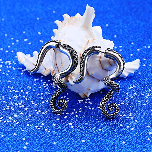 Oufer 3D Octopus Fake Spiral Tapers Fakes Ear Plugs Burn Silver Body Piercing Jewelry Halloween Earrings #TOP6
