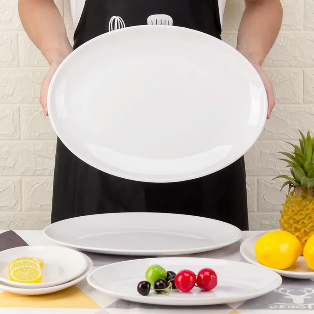 Adaoqin 12 Inch 9-14 Inch Oval White Melamine Plates Dinner Set Imitation Porcelain Dish Flat Steak Trays Kitchen Hotel Table