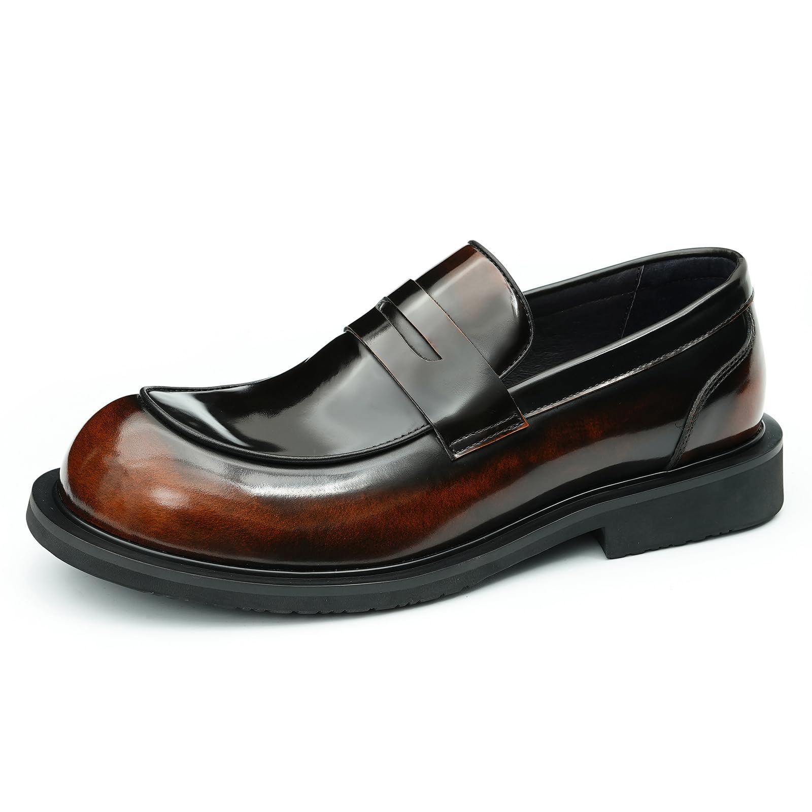 Loafers Casuales Negocios Punta Redonda para Hombre Mocasines en Cuero Genuino Zapatos de Vestir Bajos Slip On