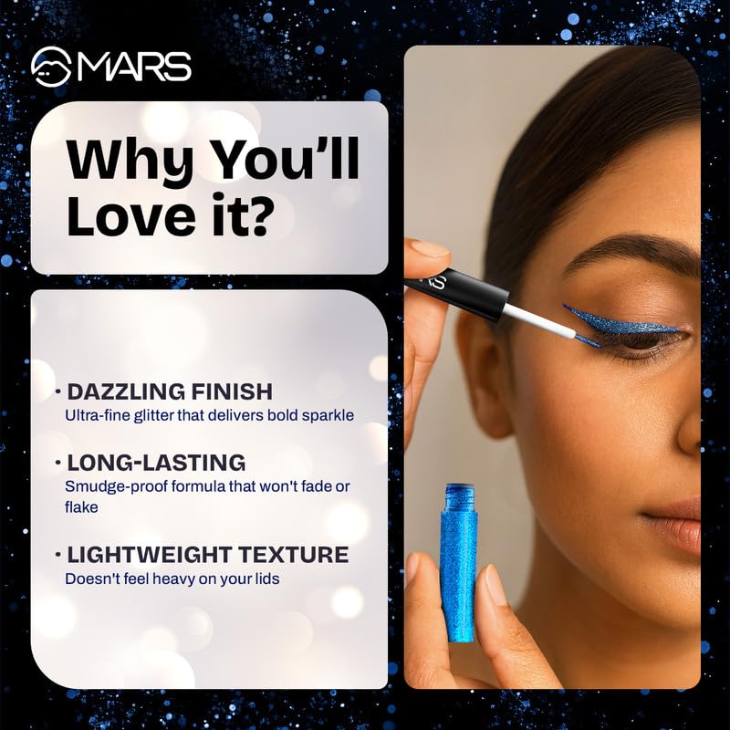Image of MARS Twinkle Wink Glitter Eyeliner (1.6 ml) (04-DUO-DAZZLE) | Long-Lasting Sparkle Liquid Liner | Smudge-Proof, Quick-Dry Eye Makeup for Party, Wedding & Festival