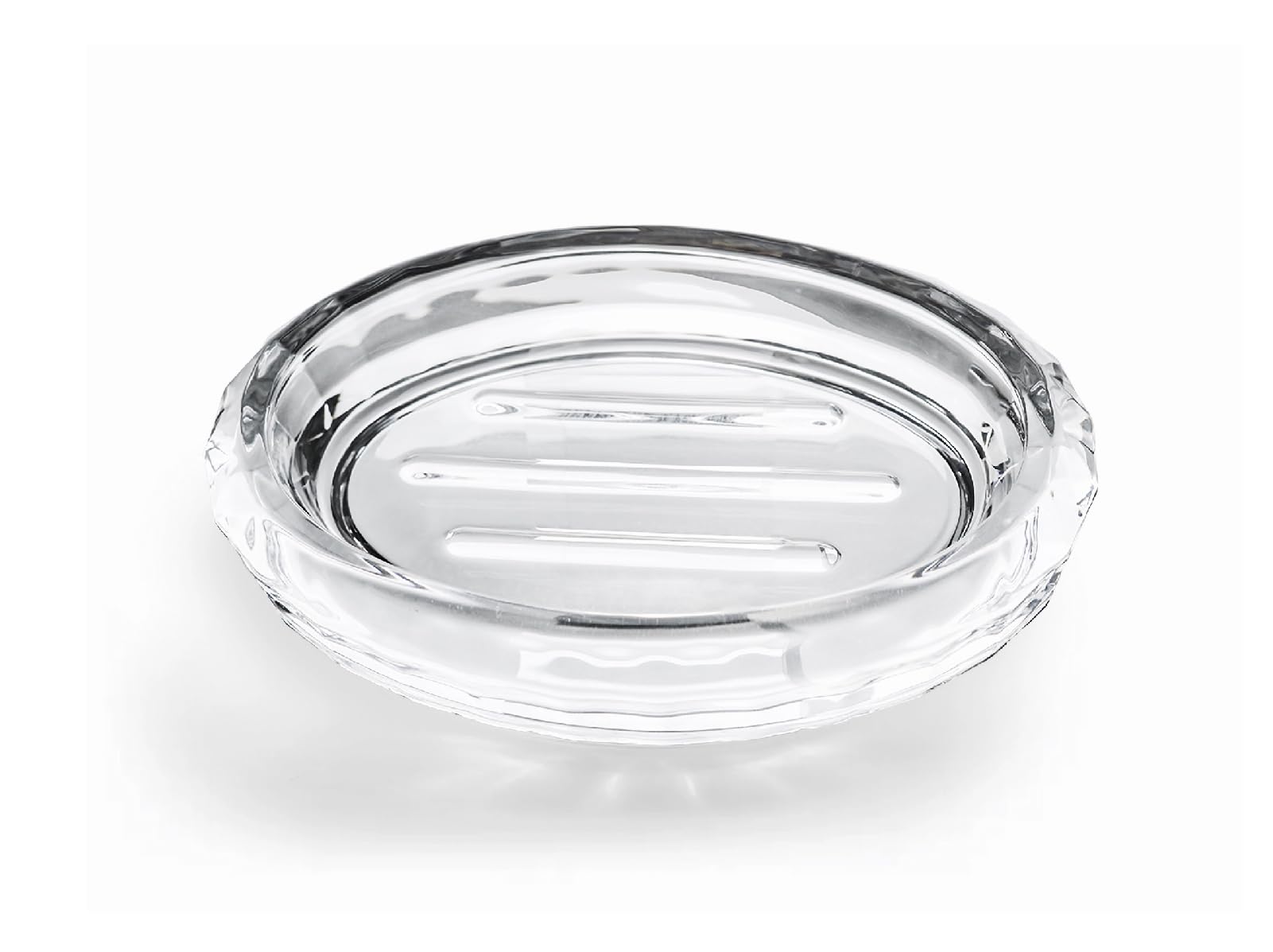 Glass Soap Dish for Bathroom Countertop, Shower, Kitchen Sink, Oval Heavy Bar Soap Holder with Raised Ridges, Transparent, 1 Pack