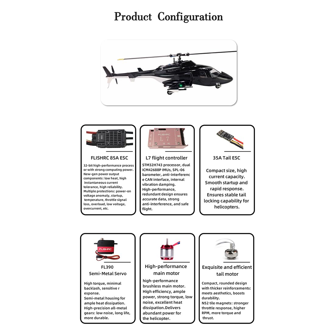 Elicottero GPS RC, FL500 Air-wolf Pro 500-Class 2.4G 6CH Scala Telecomando Elicottero Modello con FLISHRC L7 Flight Controller e 4 Modalità di Posizionamento GPS (versione RF)