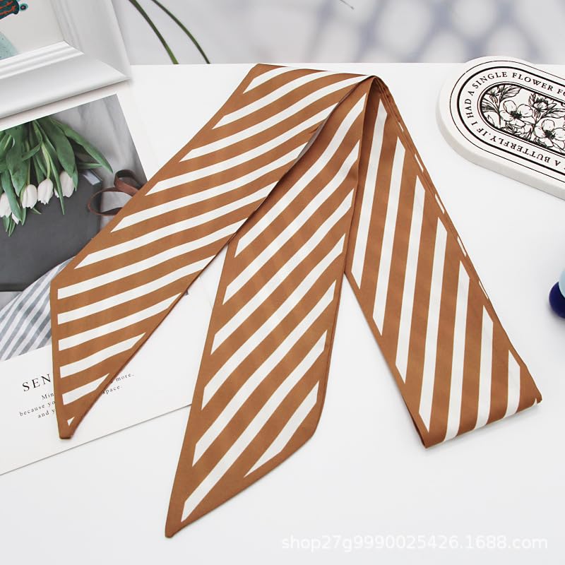 5 Pcs Stripe Long Small scarf Skinny Hair bag Scarf Ribbon Neckties Sash for Women Girls3