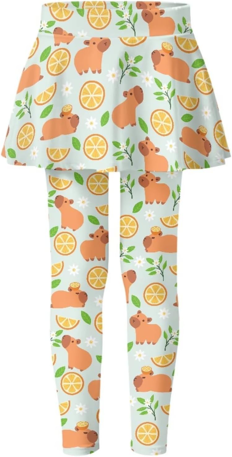 High Waisted Leggings with Skirt for Girls Yoga Pants 2 in 1 Dance Leggings for Kids School Wear