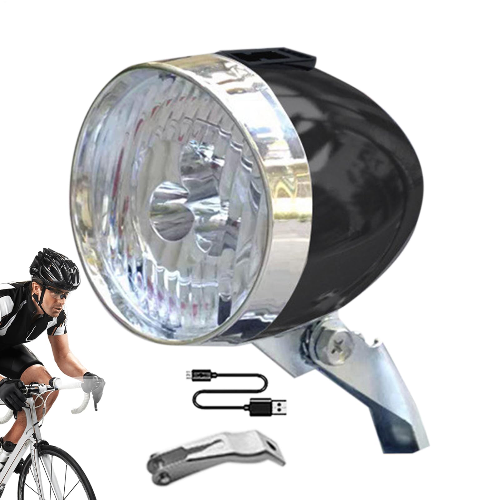 Retro Bicycles Headlight - Rechargeable 3 LED Front Light For Night Riding | Classic Bike Head Lamp for Vintage Cycles, Outdoor Night Excursions, V Lighting Equipment