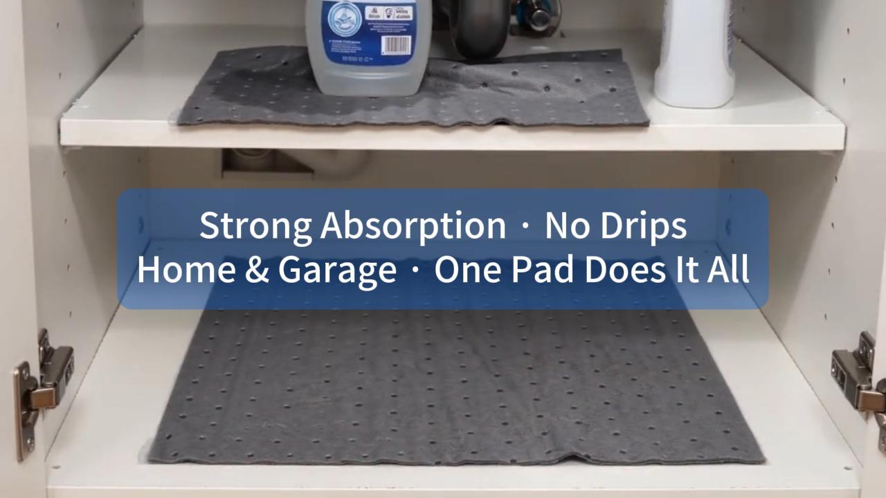Image of 9.8 inchx13 inch Oil Absorbent Pads 100 Pack | Heavy & Fast Absorb | Reusable & Trimmable Lightweight Pads that Absorb Oil, Water, Coolant & Solvents for Workshops, Garages & Kitchen Drains
