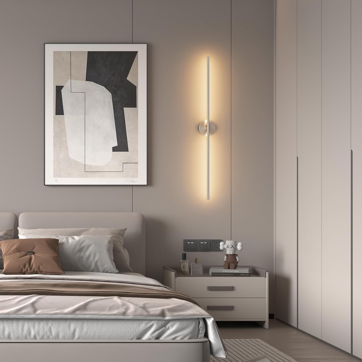 40In Sand Nickel Wall Sconces Set of Two Hardwired Linear Bathroom Sconce 360° Rotate Modern Vanity Light Bar 3000K for Bedroom Bathroom