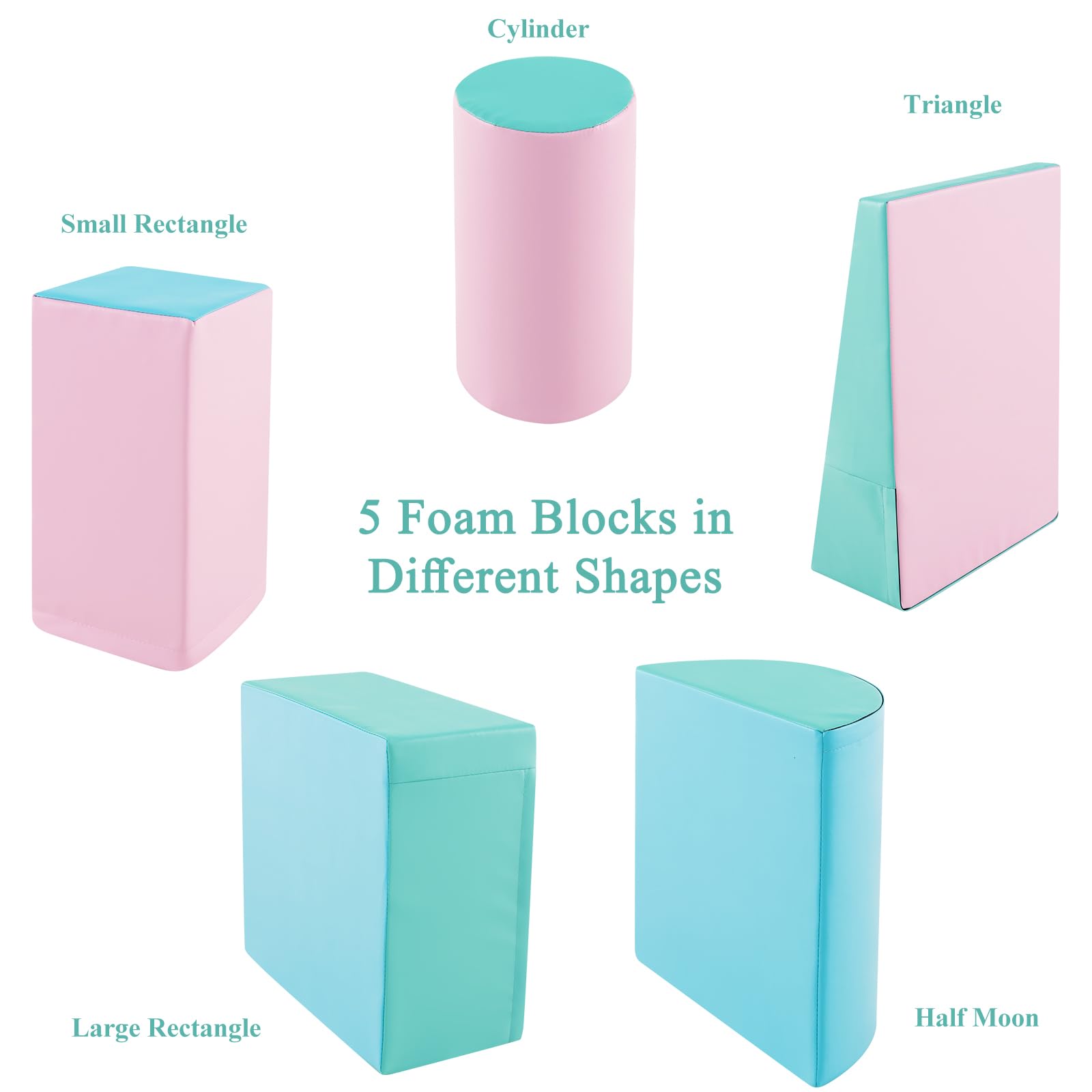 LIFEZEAL Set di 5 Blocchi Morbidi in Schiuma per Bambini 9-36 Mesi, Costruzioni, Libera Combinazione, Mattoni Cubi Componibile, Giocattolo Attività, con Scivolo, Arrampicata (verde+rosa)