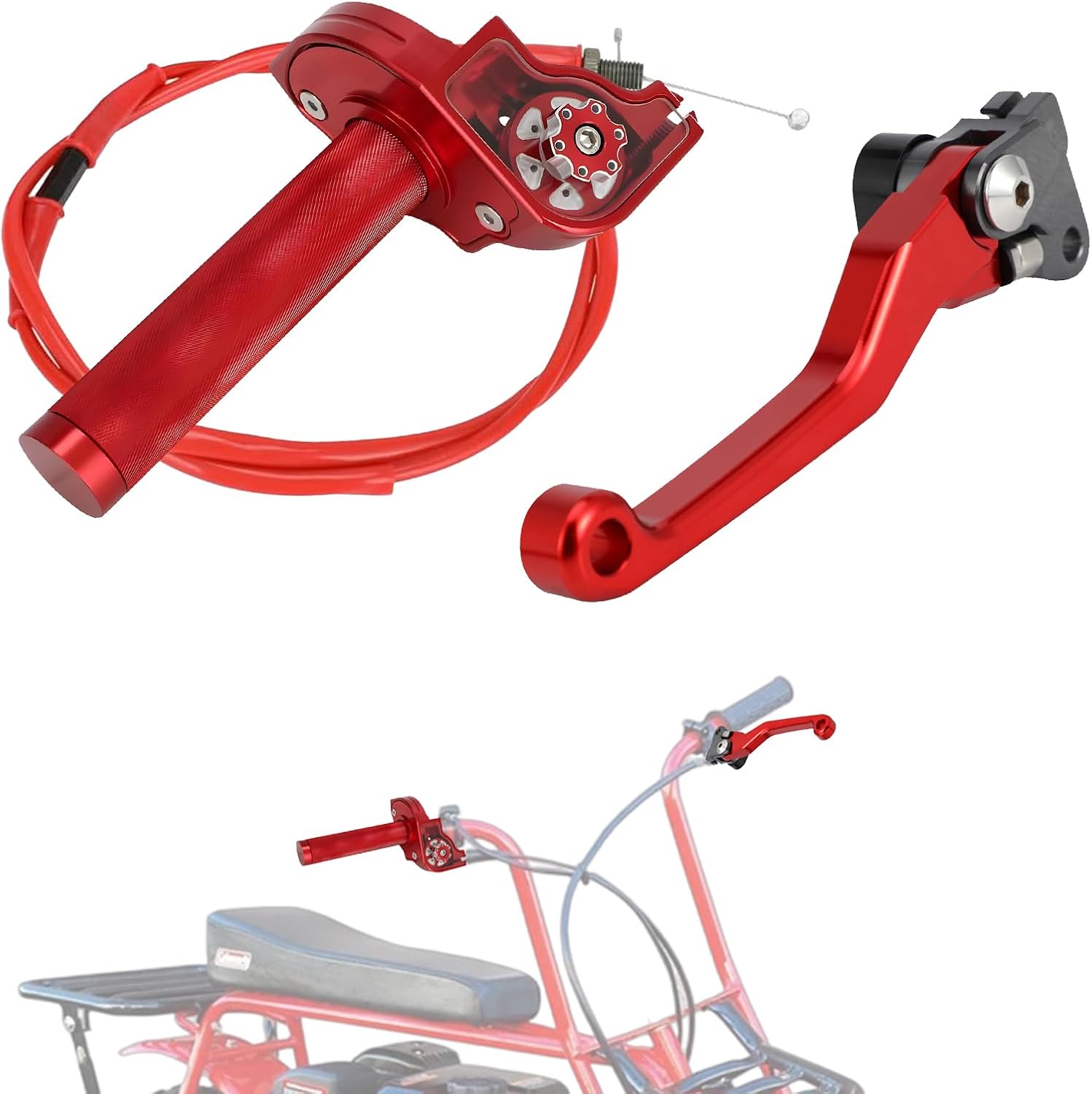 Mini Bike Quick Twist Throttle Assembly + Adjustable Brake Lever CNC for CT200U CT200U-EX BT200X CRF50 CRF110 CRF125F XR 70 80 SSR 125 Dirt Pit Bike Mini Bike Red