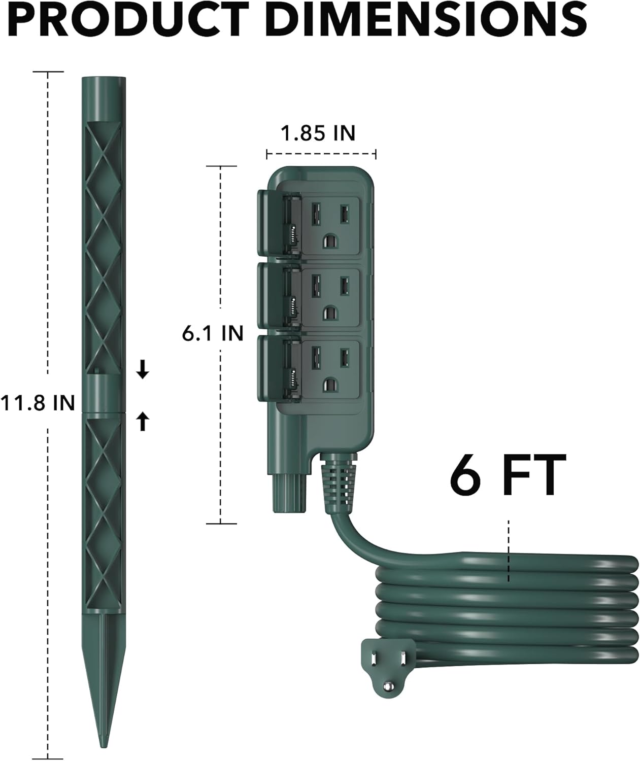 HBN Outdoor Power Stake Waterproof with 6FT Long Extension Cord, 3 Grounded Outlets Yard Power Strip with Protective Covers, Electrical Power Stake with Multiple Plug Socket for Garden Decoration