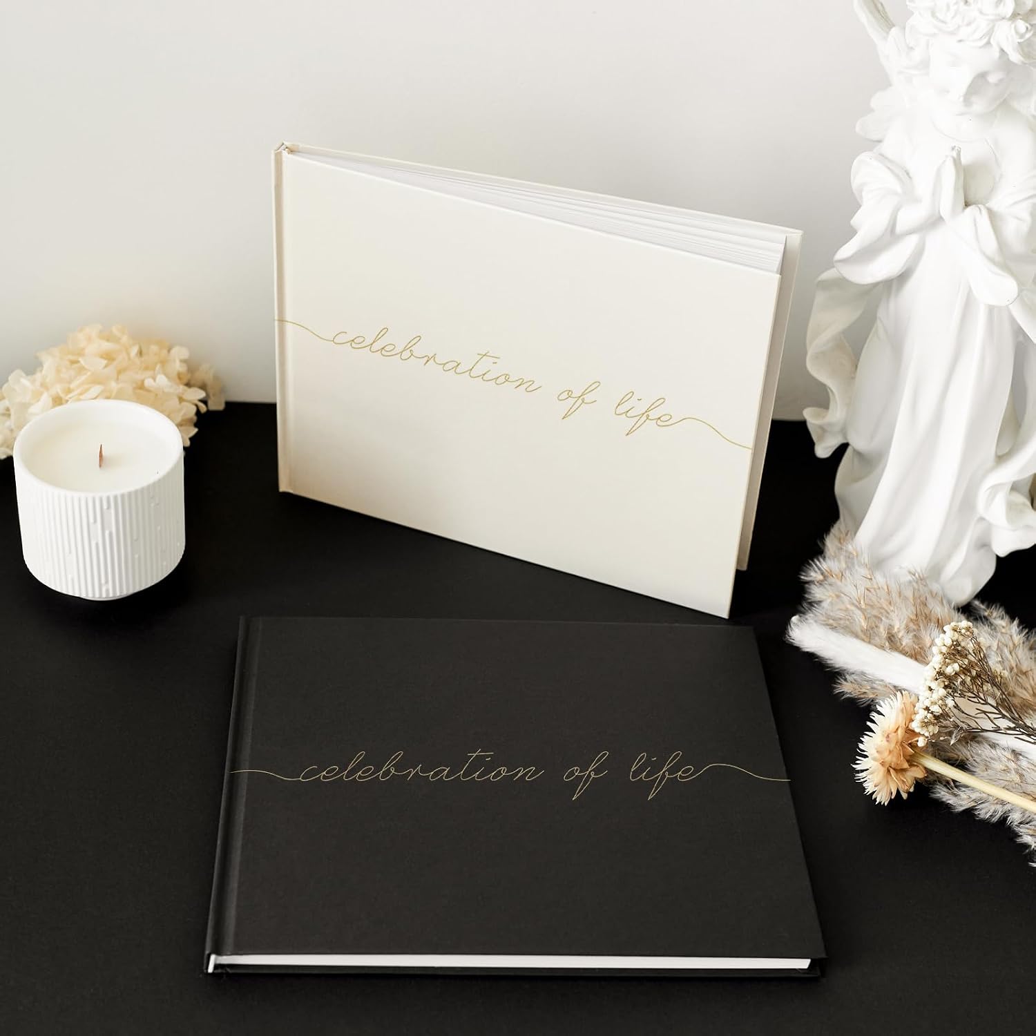 Celebration of Life Funeral Guest Book - Twill Guestbook with Memory Table Sign - Hardcover Guest Sign in Book for Funeral Service - 320 Entries, 9"x7.5", Black