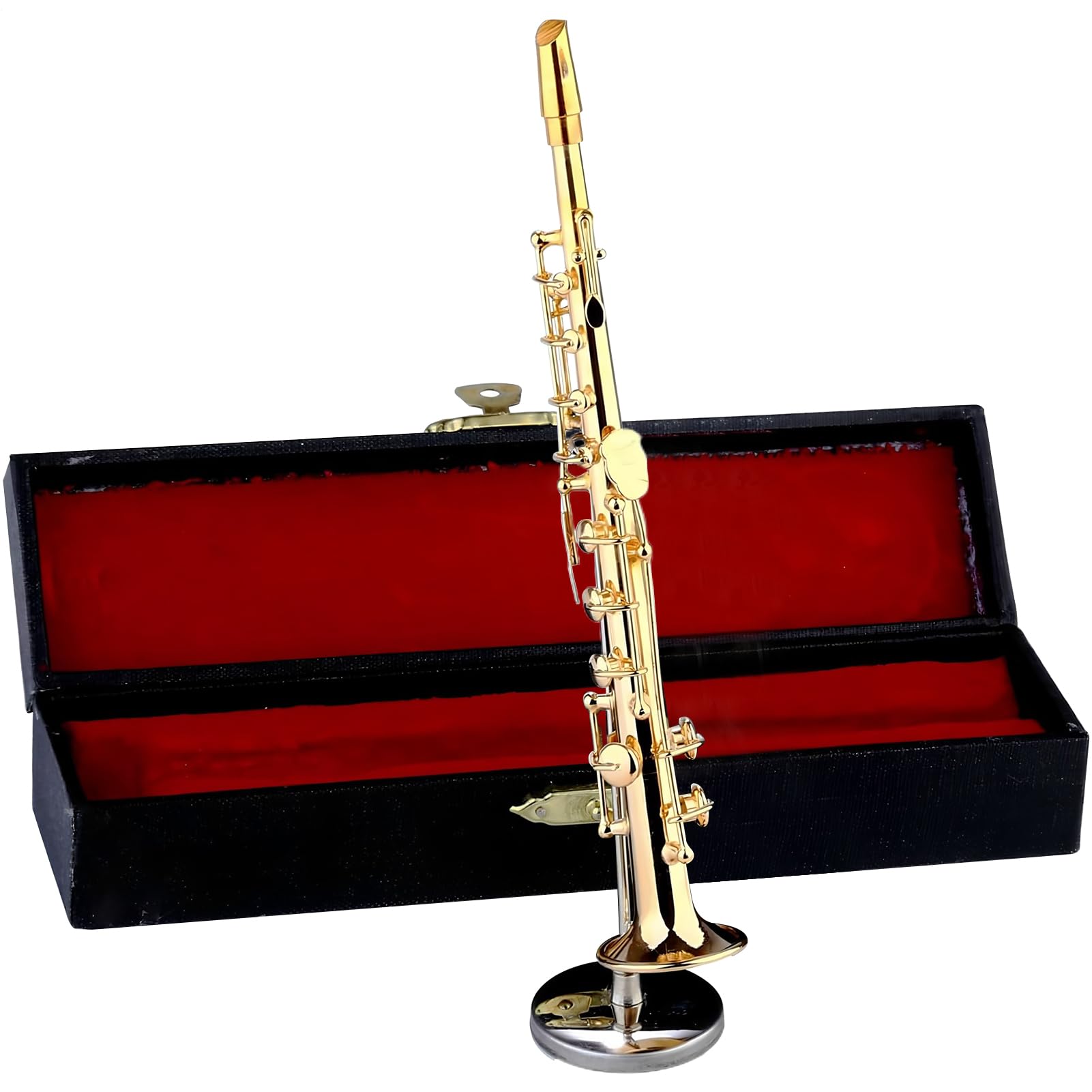 Miniature Saxophone - Soprano Plaqué Or avec Support & Étui | 3.94 Pouces Laiton Mini Instrument de Musique Réplique Ornement - Figurine de Collection Décoration Maison Noël Cadeau Anniversaire