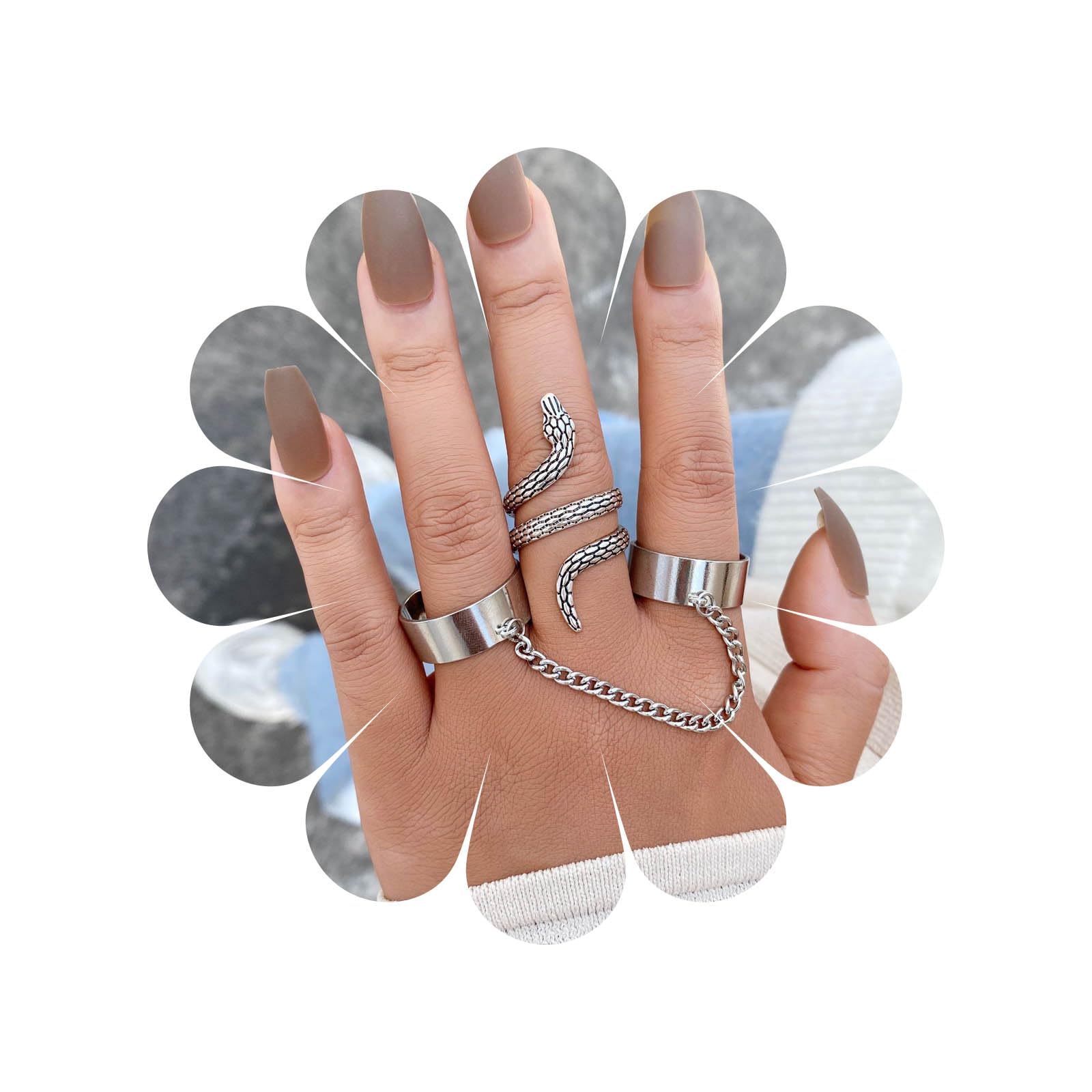 Sttiafay Anillos De Serpiente Punk Con Cadena De Manguito Abierto Anillo Vintage Plata Dedo Índice Anillo Apilable Declaración Anillo De Cadena Hip Hop Joyería Para Mujeres Hombres
