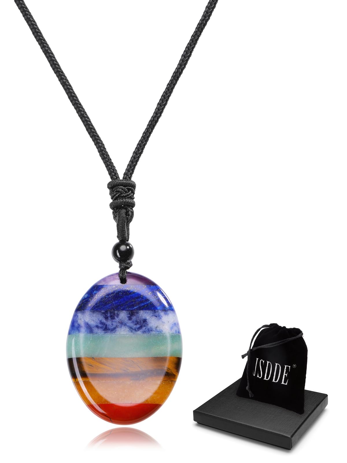 JSDDE Chakra Kette Daumenstein Edelstein Anhänger Halskette Sorgenstein Anhänger Heilstein Amulett Kette Glücksbringer Schmuck für Damen Herren