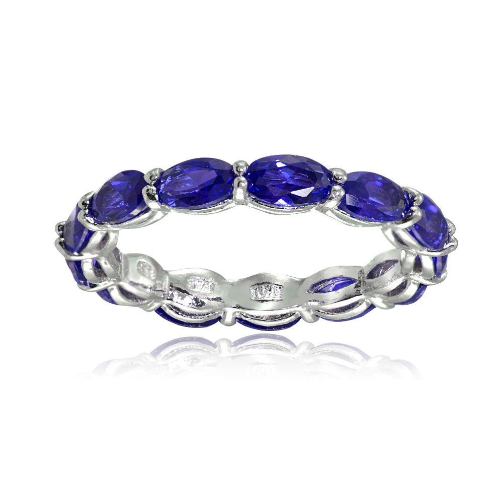 Sterling Silver Tanzanite Eternity Band – 5x3mm Oval-Cut Stones, Size 9, Nickle-Free & Tarnish Resistant - View #4