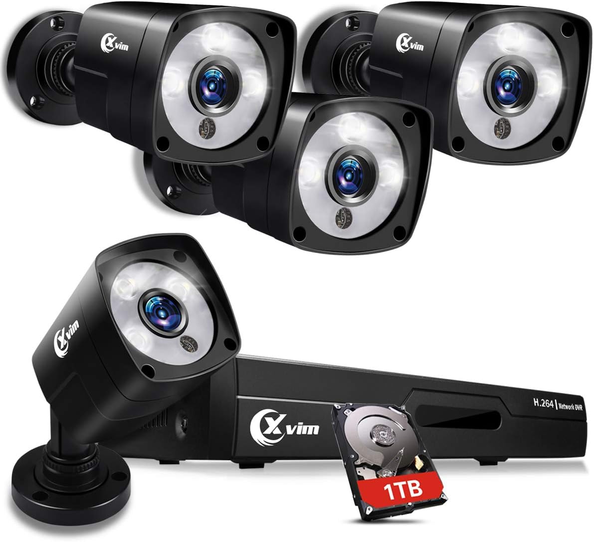 XVIM 1080P Full Color Night Vision 8CH Home Security Camera System, 4PCS 1080P HD Cameras with 1TB Hard Drive Night Vision Easy Remote Access Motion Alert