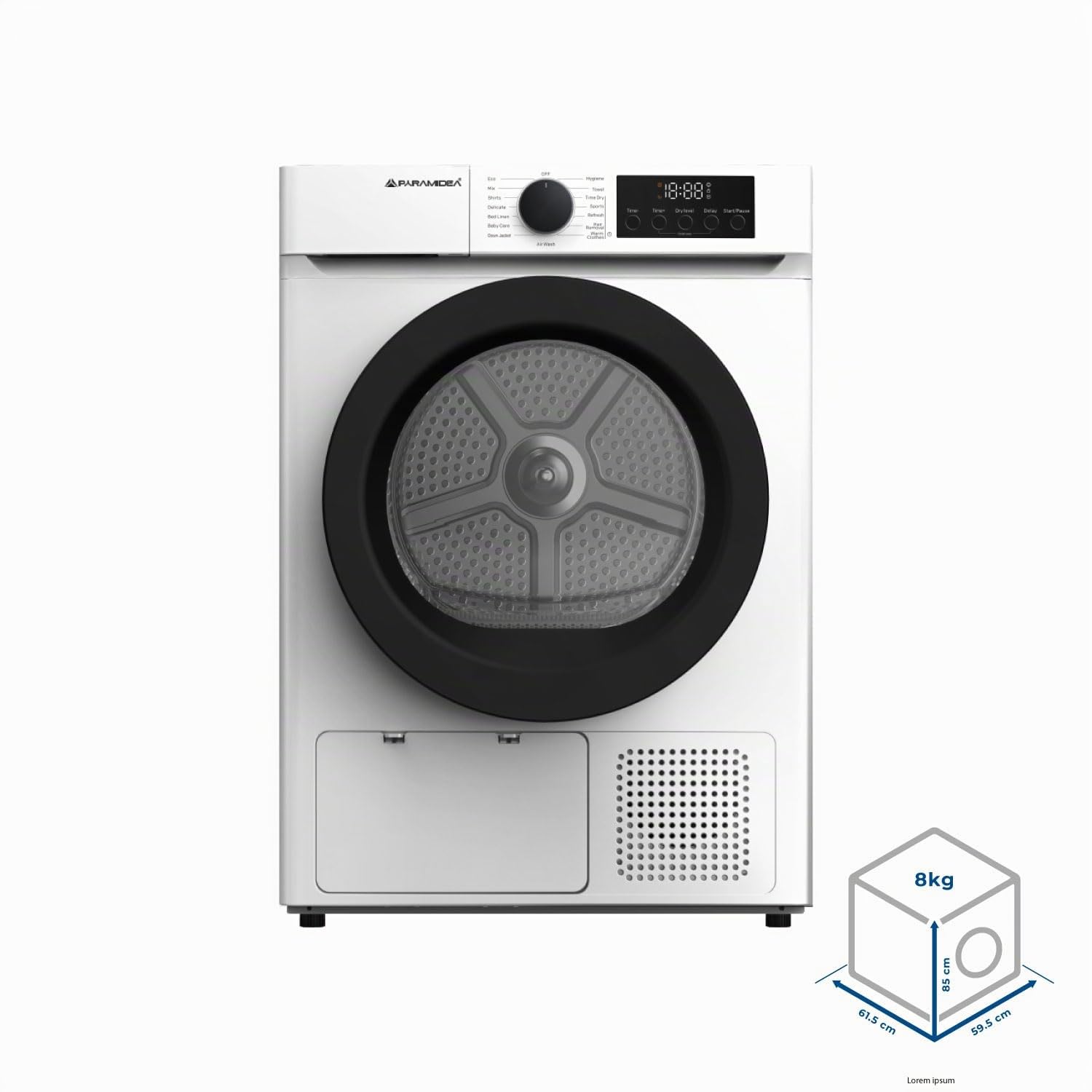 PYRAMIDEA Sèche-linge Capacité 8 kg Classe énergétique E Couleur blanc DRM008W