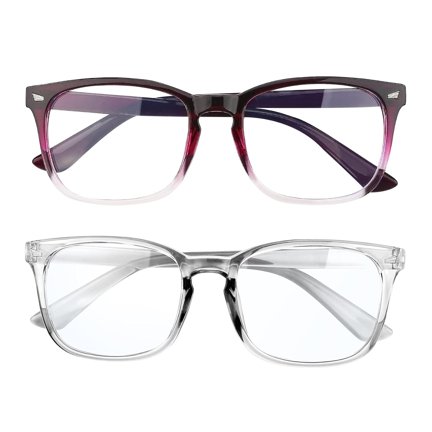 AFNWQI Blue Light Glasses for Women Men 2 Pack Bluelight Eyeglasses Fashion Square Frame Blue Light Blocking Glasses