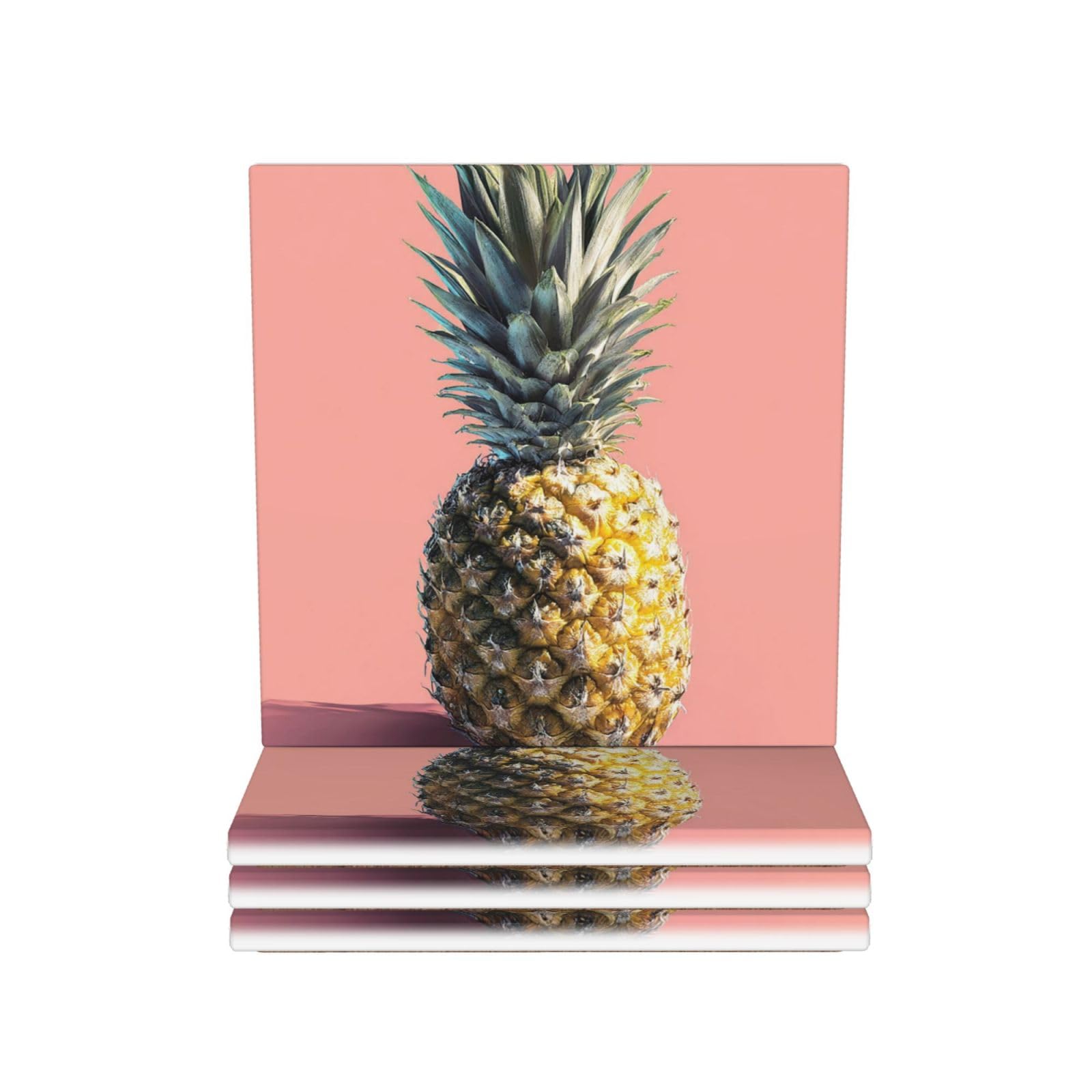 Drink Coasters 4Pcs Round CeramicCoaster with Holder Pineapple Coasters for Drinks Coffee Cup Mat Heat Resistant Coaster for Tabletop Protection Desk Accessories Office Home Decor