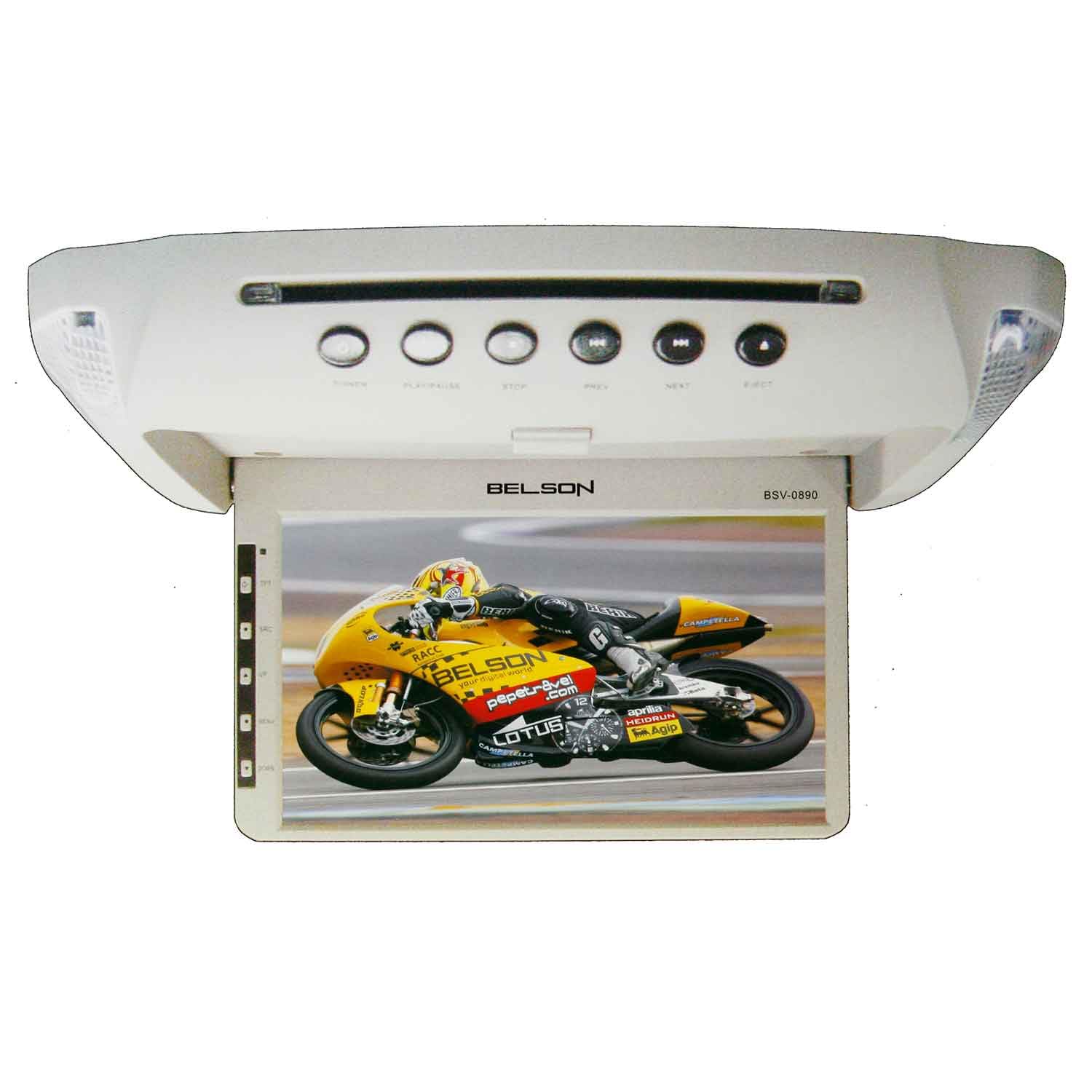 Belson BSV-0890 Reproductor DVD con Monitor TFT LCD 8.5 Pulgadas para Techo de Automóvil, Control Remoto, Múltiples Idiomas, Compatible con PAL y NTSC