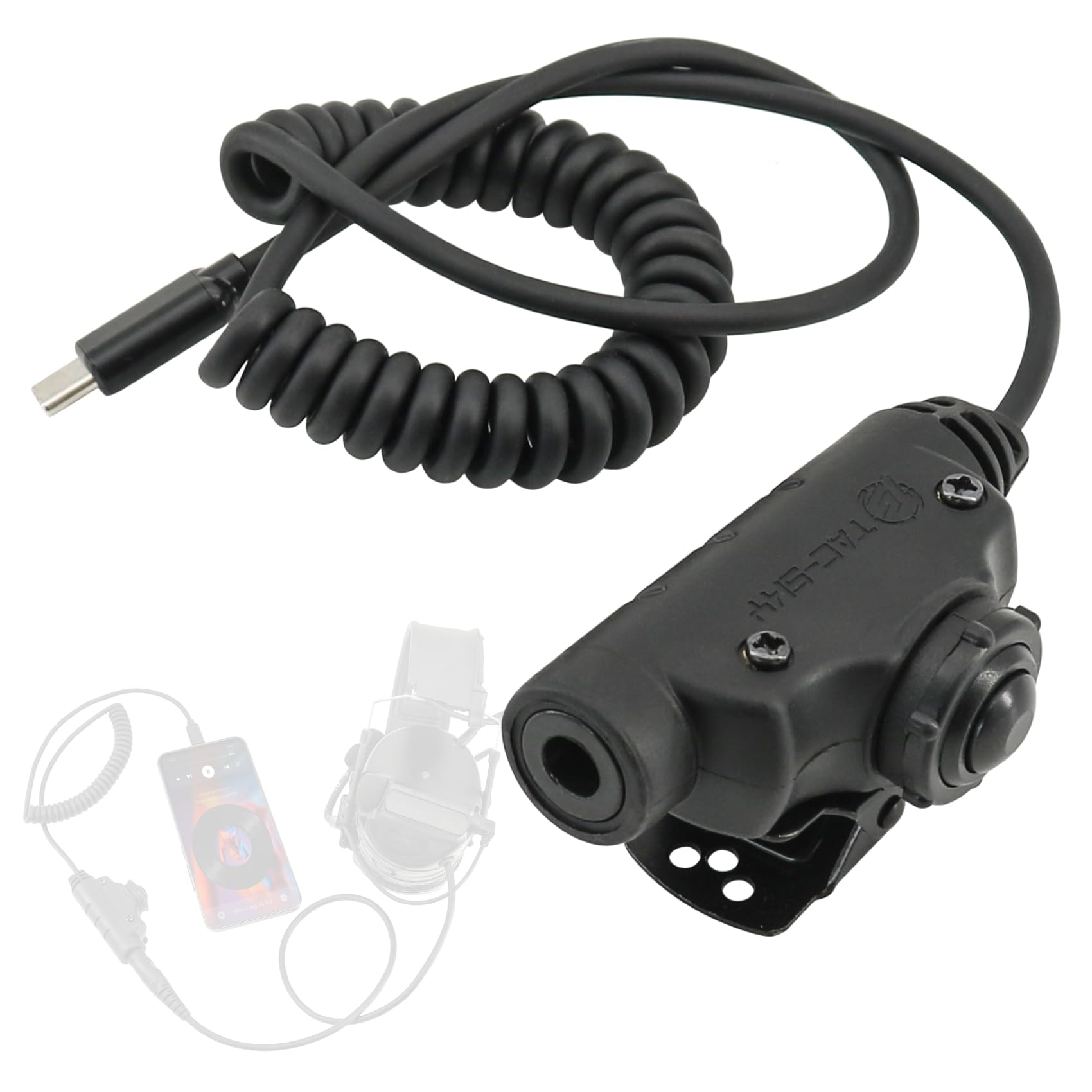 Adapter U94 V2 PTT do wtyczki Tepy-C Taktyczny zestaw słuchawkowy akcesoria kompatybilne z telefonami iPhone 17 16 15 / Samsung Galaxy S8 S9 S10 S20 Plus (C0034BK-MILIT)