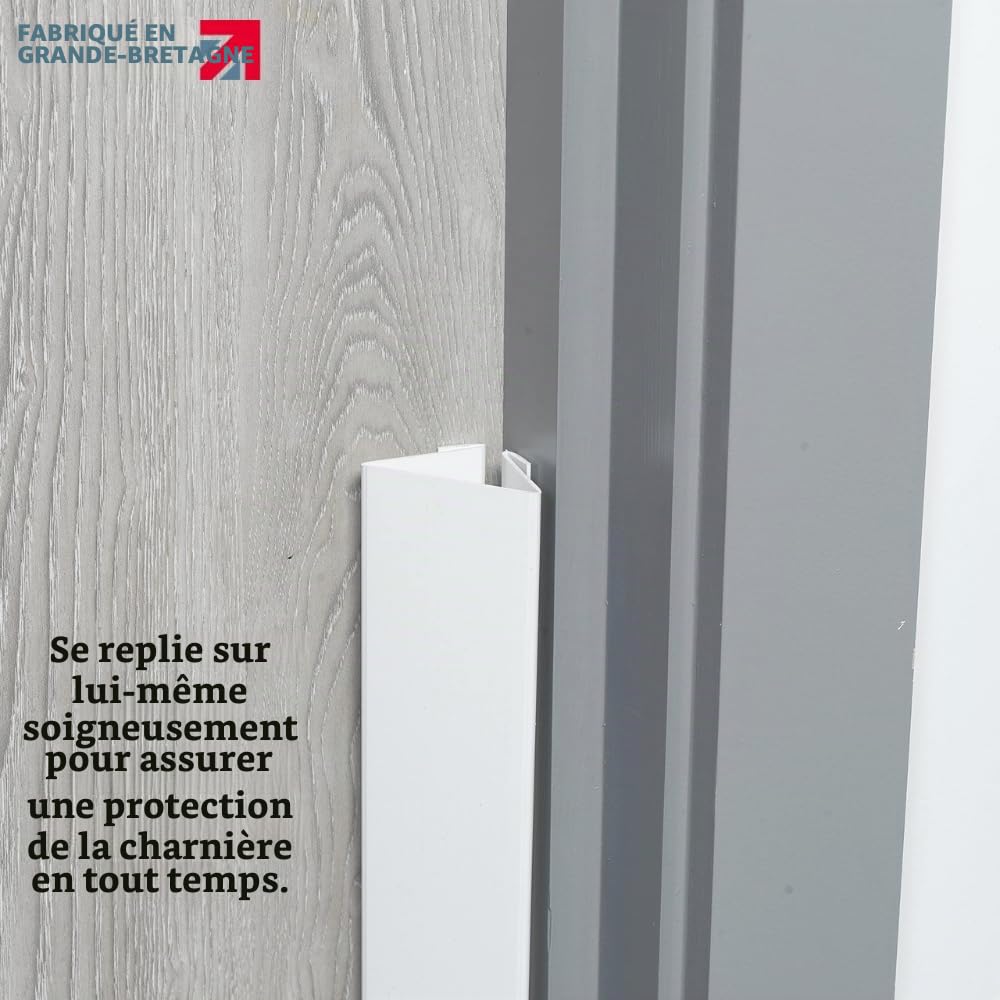 Protection Doigts pour Porte – Lot de 2 – Côté Charnière/Poussant – Blanc – 117 cm – Installation Sans Outils – Usage Domestique