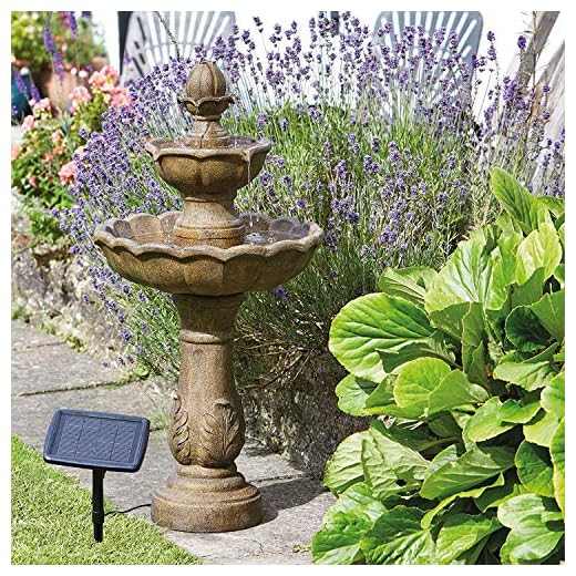 Garden Mile Novelty 3 Tier Cascade Kingsbury Water Fountain - Solar Powered Freestanding Stone Bird Bath Water Feature - Garden Ornament Outdoor Decorative Centrepiece for Pond, Patio and Lawn Decor