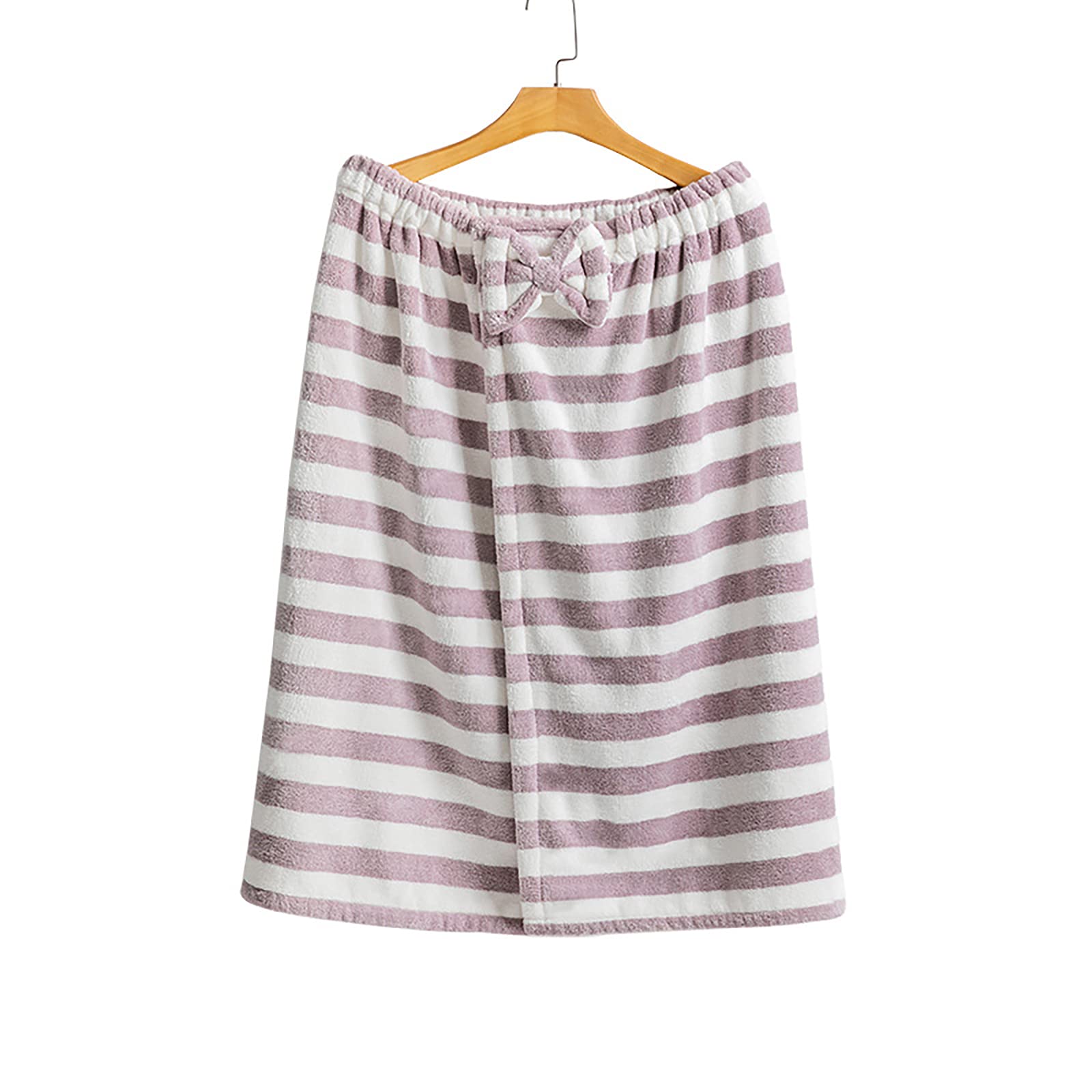 Serviette de bain en polaire corail violette à rayures - Grand drap de douche doux