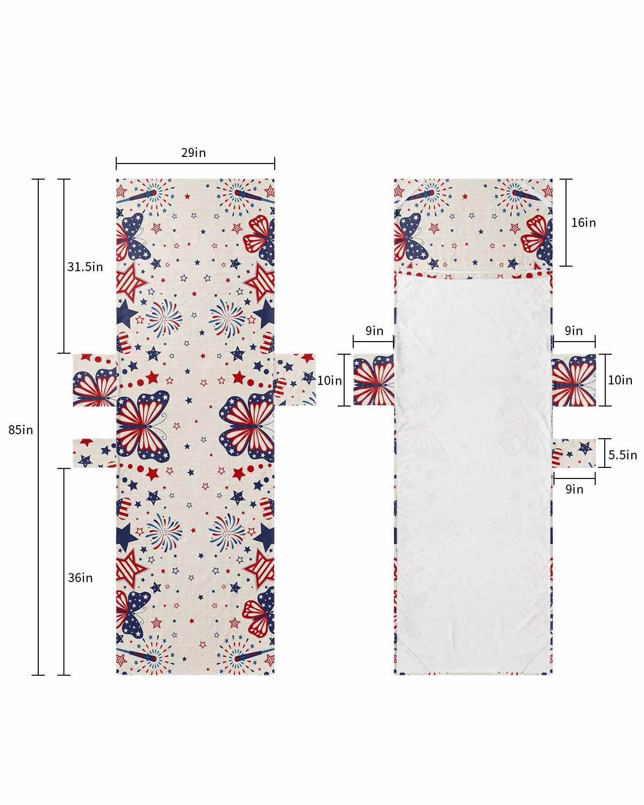 Butterfly 4th of July Beach Lounge Chair Towel Cover, Soft Chaise Lounge Towel with Side Pockets Patio Pool Chairs Cover for Beach/Pool Sunbathing 29x85 Independence Day Star Blue Red Rustic