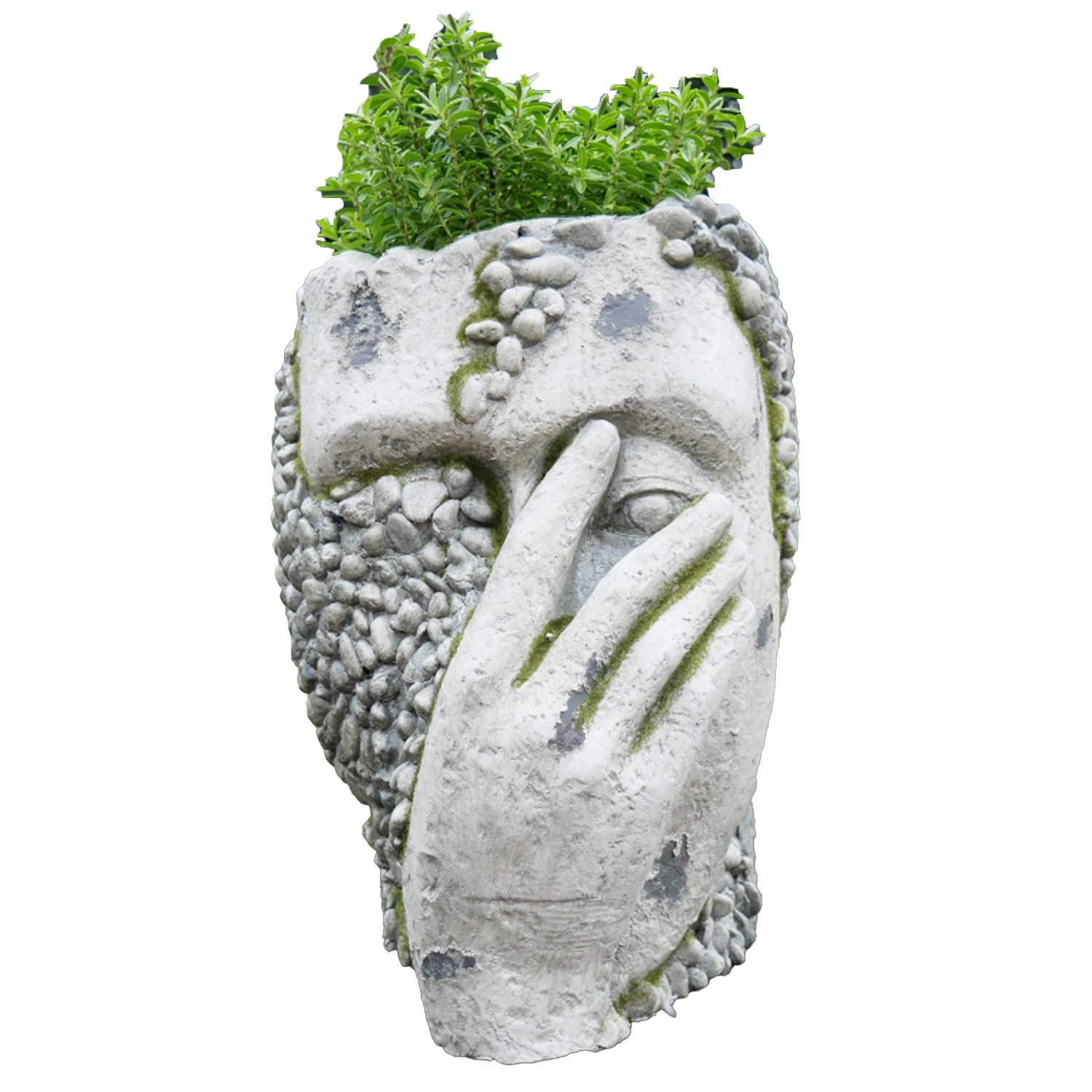 Darthome Grey Stone Effect Head Planter 27X40x35cm Mgo Antique Extra Large Pebble Bust Outdoor Flower Pot