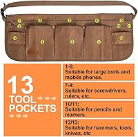 Vista 3 de Delantal de cintura para herramientas, cinturón de herramientas de lona encerada resistente, cinturón de herramientas de cintura con 10 bolsillos