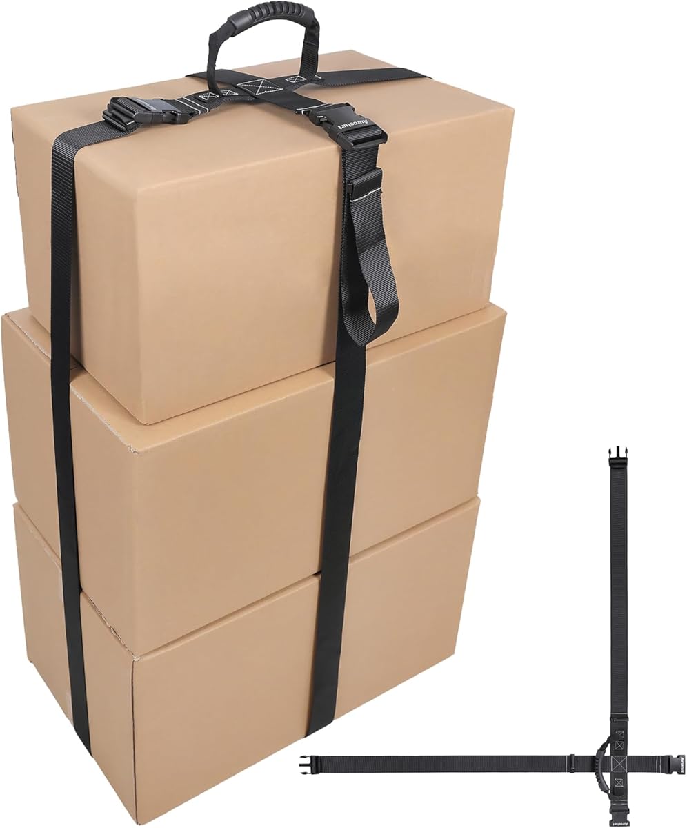 Box Carrying Strap with Handle 9.8 Feet Adjustable Straps for Battery Box Handheld Belt Carry Straps for Safely Moving and Lifting Heavy Boxes (Black, 9.8FT)