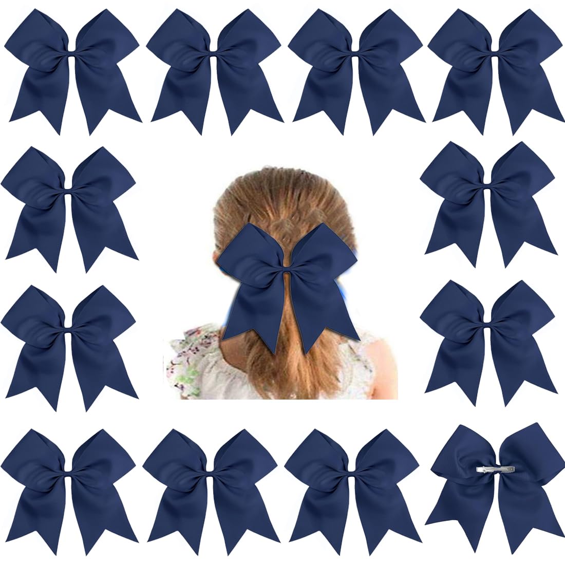 Hipheer 12Pcs 8" Large Navy cheer bows with alligator clips for Teen Girls Softball Cheerleader Sports