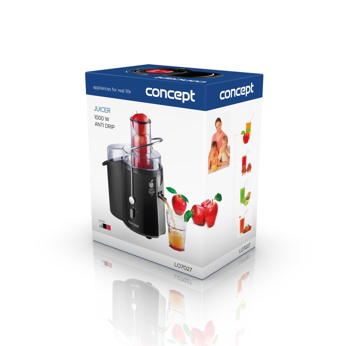 Concept LO7027 sokowirówka z otworem wlotowym XXL, 7,2 cm i dwoma poziomami przełączania, 16 800 obrotów na minutę, 1,8 l, 1000 W, czarna