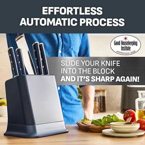 Tefal EverSharp Pro 6-Pc Knife Set, Knife Block with Integrated Automatic Sharpener, 5 Knives, Scissors, Lasting Sharpness, German Stainless Steel, Ergonomic Handle, Gift for Him/Her, K297S744