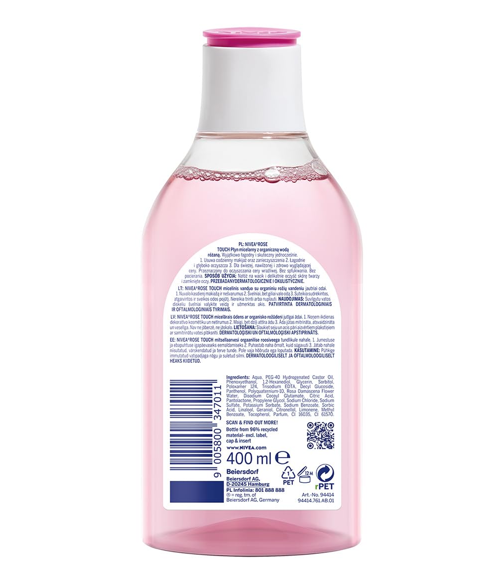 NIVEA Rose Touch Płyn micelarny z organiczną wodą różaną do cery wrażliwej 400 ml