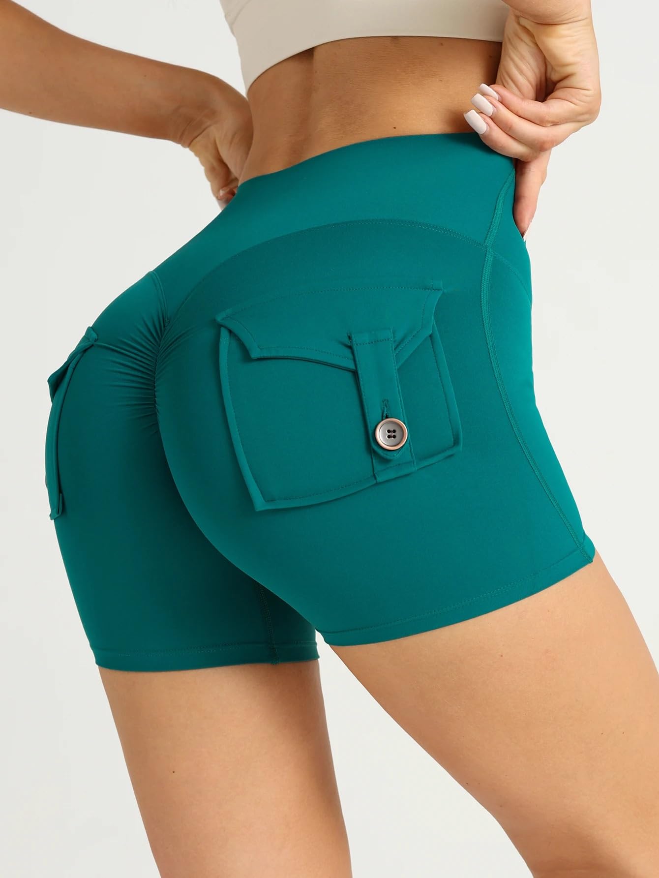 Pantalones Cortos Deportivos de Yoga for Mujer, Cintura Alta, Bolsillos a Tope sexys, Transpirables, Fitness al Aire Libre