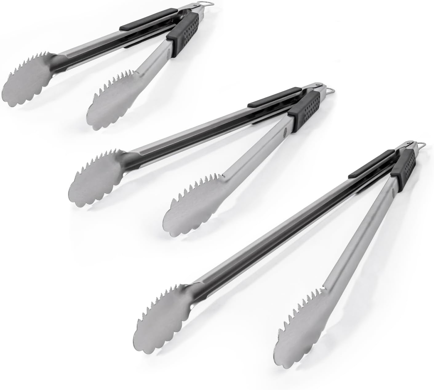 Grille Perfect 3-Pack of Extra Long Heavy Duty Tongs for Grilling | Dual Sided Stainless Steel Grill Tongs for Outdoor Grill and Kitchen Cooking | 3-Sided Handle Grip | 16 Inch, 20 Inch, 24 Inch