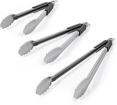 Grille Perfect 3-Pack of Extra Long Heavy Duty Tongs for Grilling | Dual Sided Stainless Steel Grill Tongs for Outdoor Grill and Kitchen Cooking | 3-Sided Handle Grip | 16 Inch, 20 Inch, 24 Inch