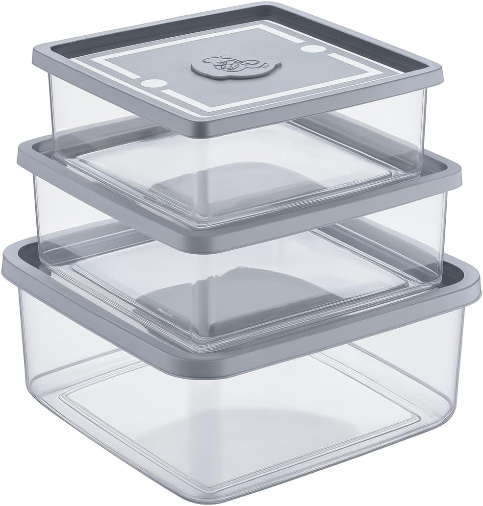 Best House | Food Storage Box Container with Lids | Square | Set Of 3 Pcs | 750 ml + 1000 ml + 1500 ml | Transparent | BPA Free | Multi Storage Containers Microwave, Freezer & Dishwasher Safe