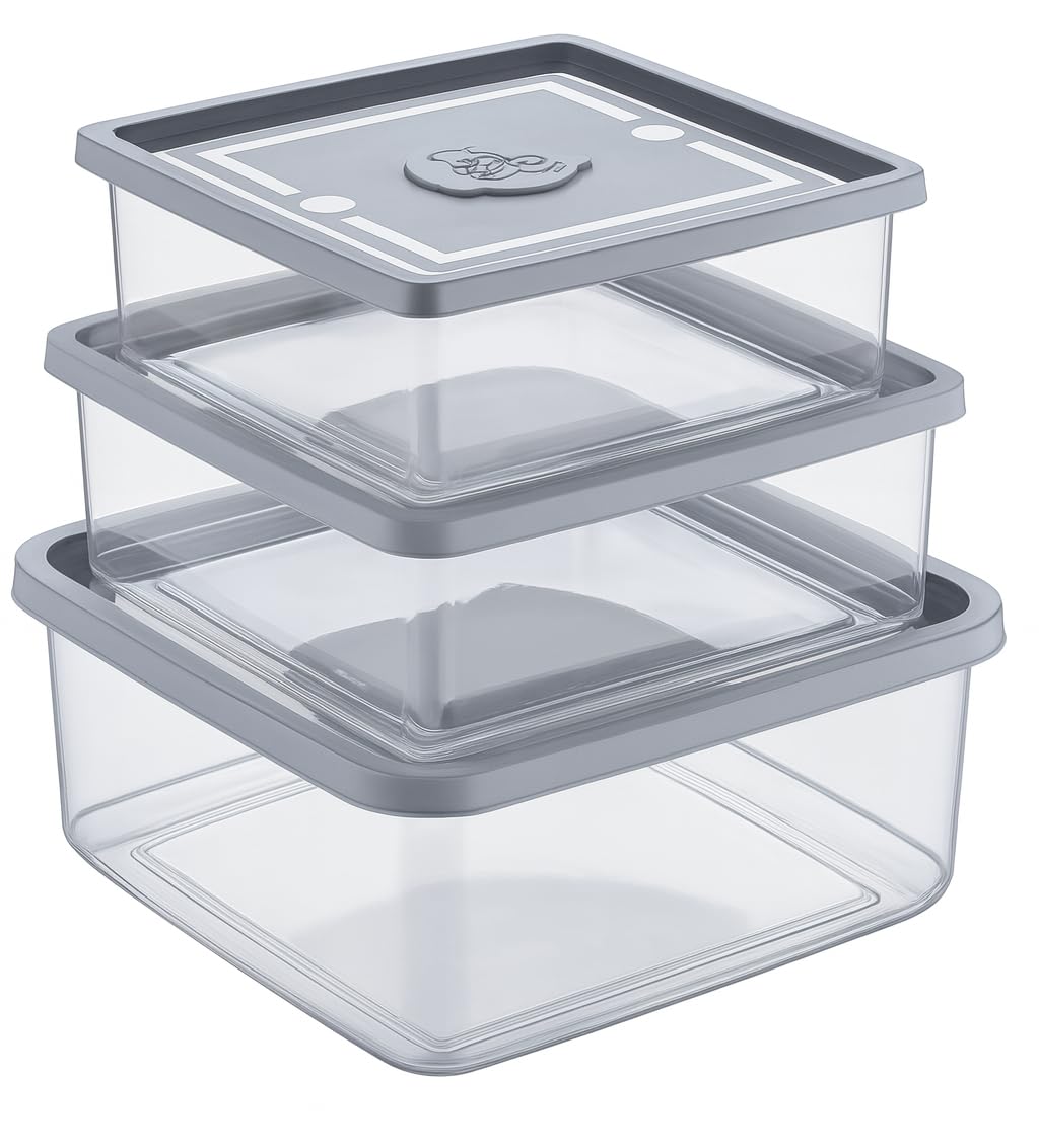 Best House | Food Storage Box Container with Lids | Square | Set Of 3 Pcs | 750 ml + 1000 ml + 1500 ml | Transparent | BPA Free | Multi Storage Containers Microwave, Freezer & Dishwasher Safe