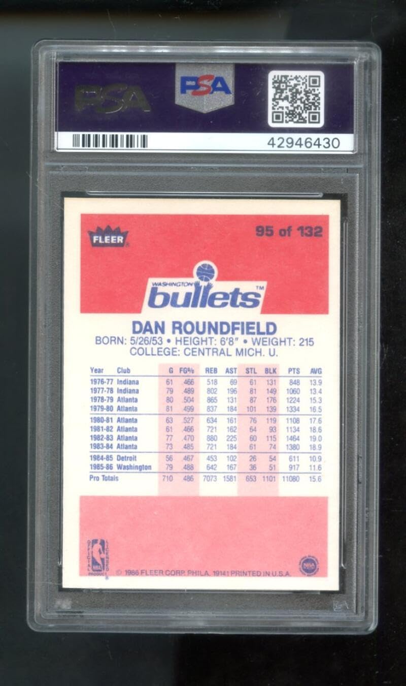 1986-87 Fleer #95 Dan Roundfield PSA 9 Graded Basketball Card NBA 86-87 1986 1987 Washington Bullets MINT