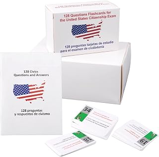 Tarjetas flash de ciudadanía estadounidense 2026, bilingüe inglés/español, 128 preguntas y respuestas cívicas, tarjetas de ciudadanía, guía de estudio en inglés y español 2026 para prueba de