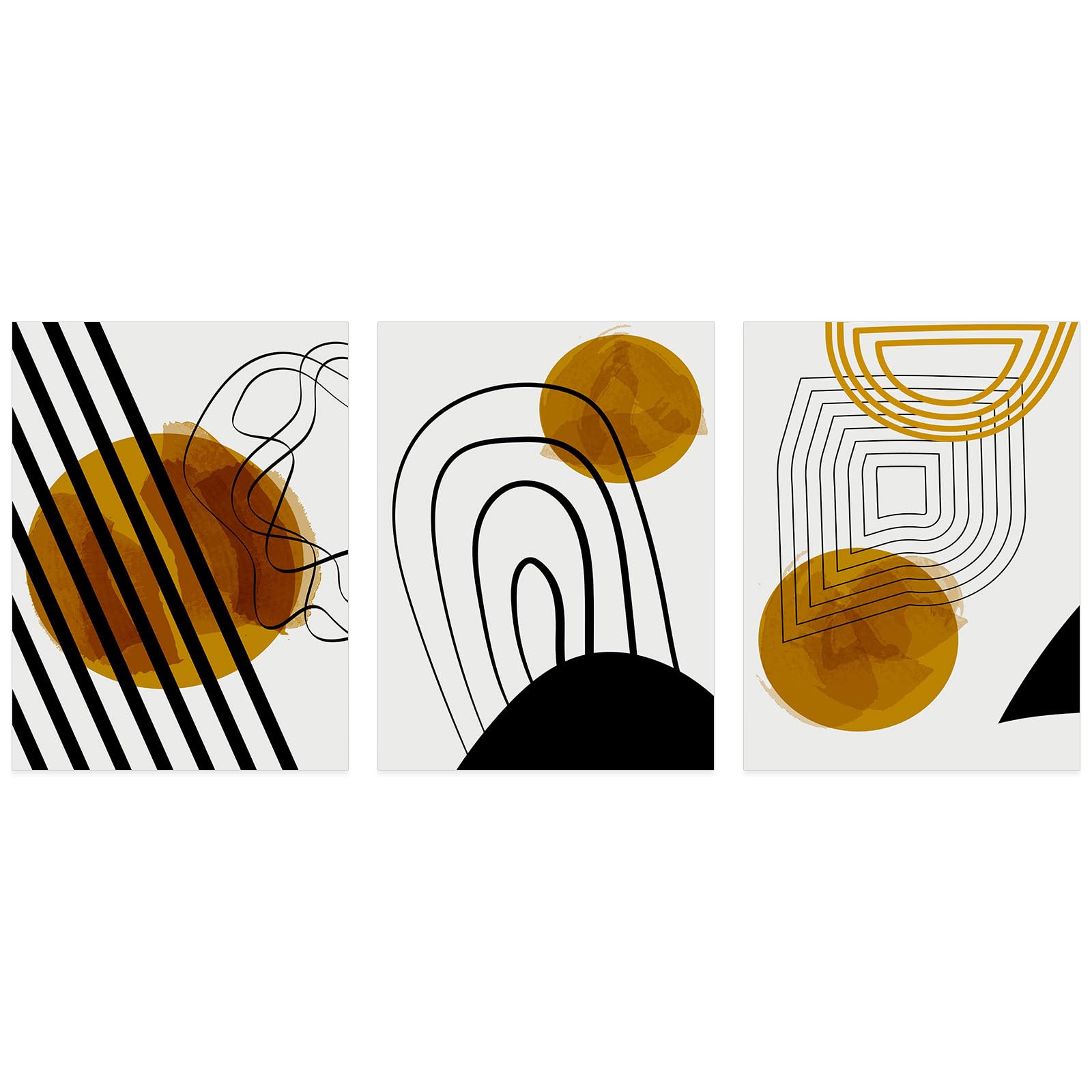 Lumalea - Zestaw 3 plakatów/plakatów z geometrycznym abstrakcyjnym wzorem - czarno-białe obramowanie - 3 plakaty - 60 x 80 cm