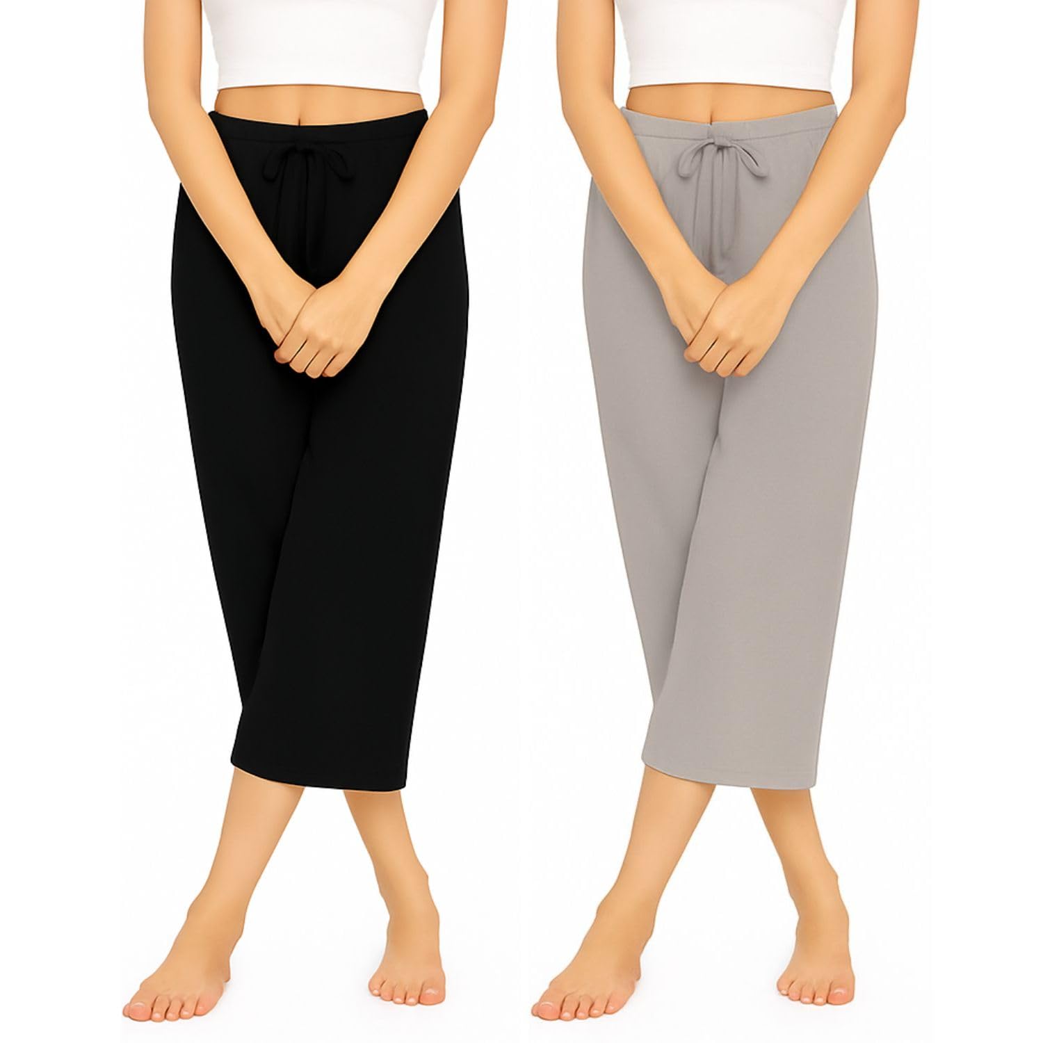 Women's Mid Waisted Capri Pants Casual Wide Leg Yoga Pants Loose Soft Pajama Pant-picture-14