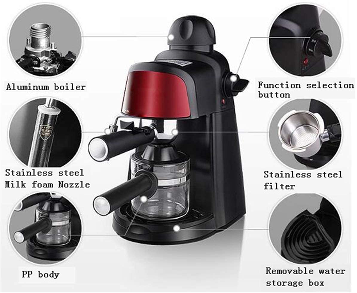 CUNTO Macchina da caffè con filtro, macchina per caffè espresso 5BAR, 2 minuti di cottura, schiuma di vapore e protezione contro la pressione, per preparare latte, moka e cappuccino